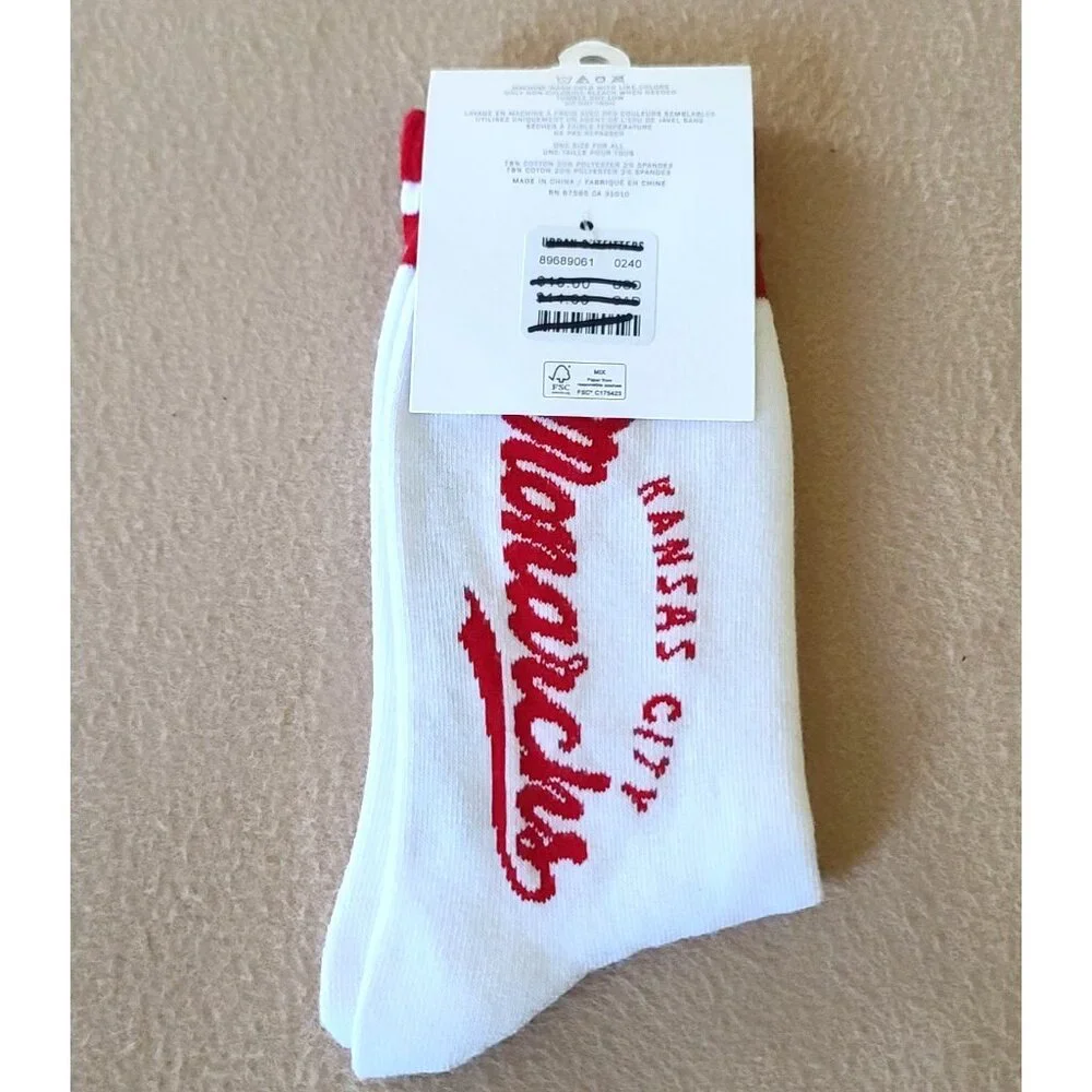 Urban Outfitters Kansas City Striped Crew Socks OS Unisex White Red Logo NEW